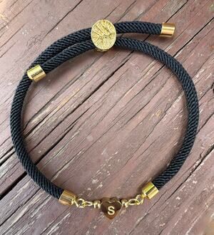 Black Rope Letter "S" Gold Heart Bead Bracelet Women Minimalist Adjustable